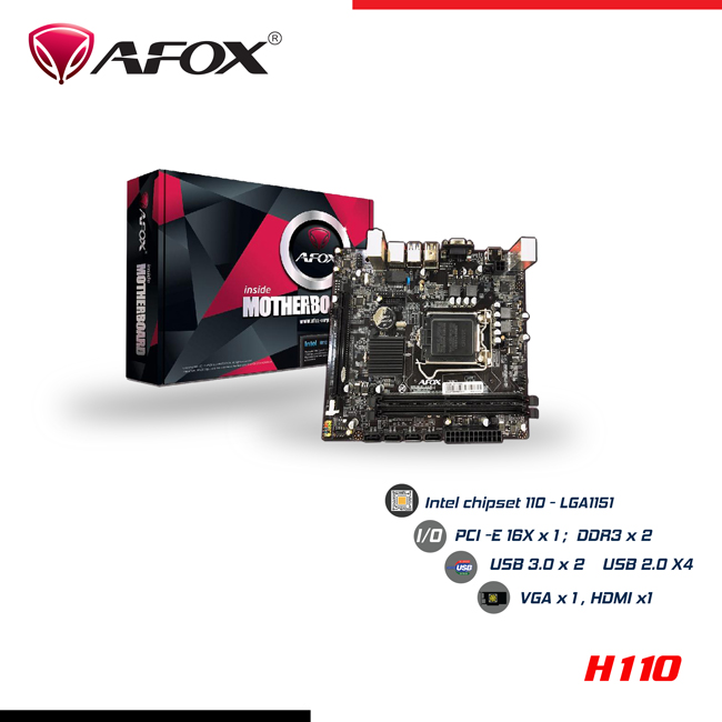 Mainboard Afox H110 - DDR3 (SK 1151,  VGA,  HDMI)