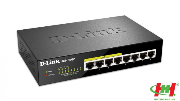Bộ chia mạng và cấp nguồn PoE 8 cổng Gigabit D-Link DGS-1008P