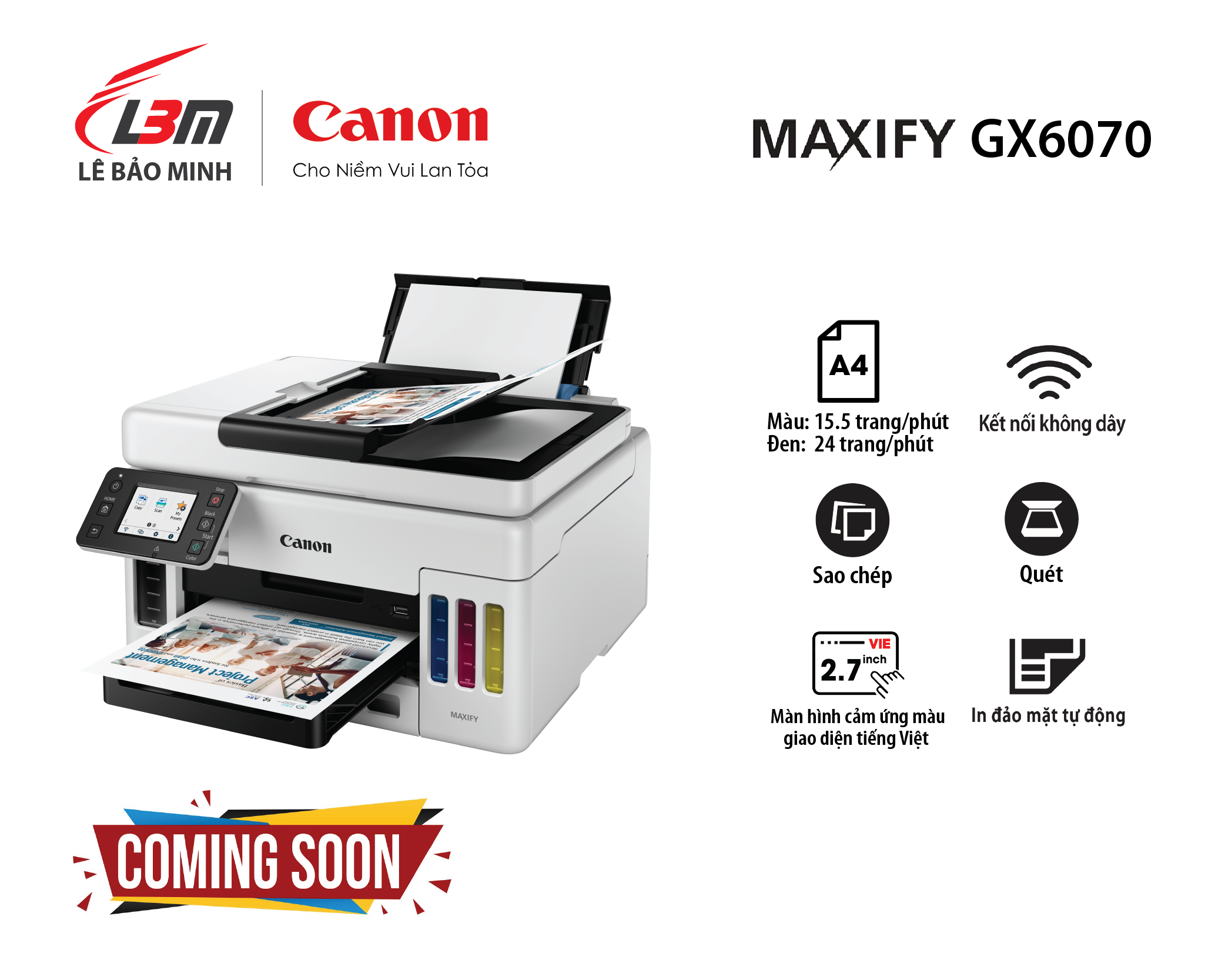 Máy in màu đa năng Canon MAXIFY GX6070 (in,  scan,  copy,  USB,  lan,  wifi)