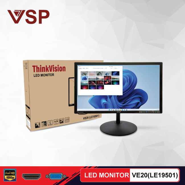 Màn hình máy tính VSP ThinkVision 20inch VE20 (LE19501) 1600 x900,  5ms,  75Hz,  HDMI/VGA,  2yr