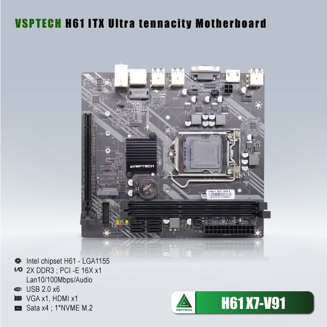 MAINBOARD VSPTECH H61 X7 V91 (SK1155,  VGA,  HDMI)