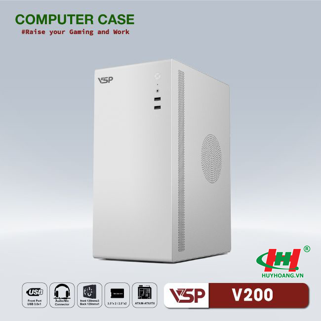Thùng máy tính Case VSP V200 Trắng/white (mATX)